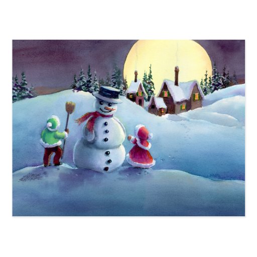 MUÑECO DE NIEVE y NIÑOS de SHARON SHARPE Postal