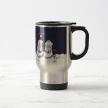 Muñecos de nieve y pares de cardenales taza