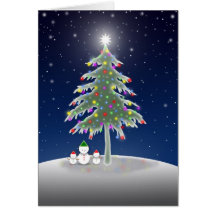 Muñecos de nieve y tarjeta del árbol de navidad