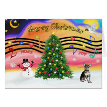 Música 2 del navidad - chihuahua (azul y crema) tarjeton