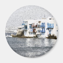 Mykonos, edificios de la costa de Grecia Imanes De Nevera