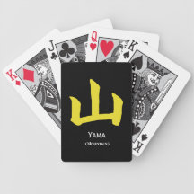 Naipes amarillos w del kanji de la montaña cartas de juego