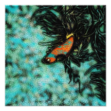 Naranja brillante y pescados beta azules arte fotografico