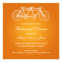 Naranja en tándem de la bici de la cena del ensayo invitacion personalizada