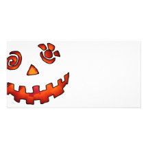 Naranja loco de la cara de la calabaza de la linte tarjeta fotografica personalizada