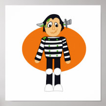 Naranja principal del dibujo animado del cuchillo  poster