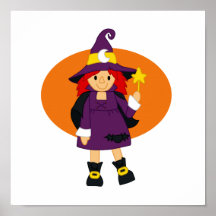 Naranja púrpura del dibujo animado de la bruja det poster