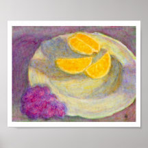 Naranja, uvas y placa, poster