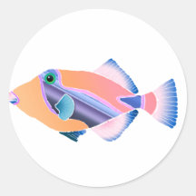 Naranja y pescados tropicales azules etiquetas redondas