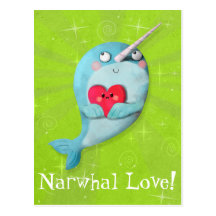 Narwhal lindo con el corazón tarjeta postal