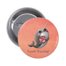 Narwhal tímido con el buñuelo pins
