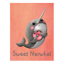 Narwhal tímido con el buñuelo postales