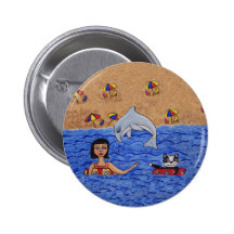 Natación de señora Cat Beach Ocean Dolphin del art Pins