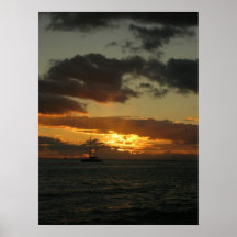 Navegación en la puesta del sol posters