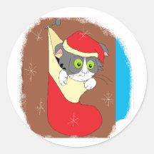 Navidad 4 moggy etiquetas redondas