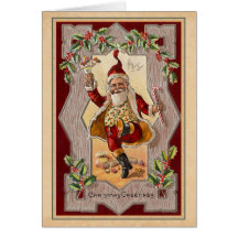 Navidad alegre Santa del vintage que baila una pla Felicitaciones