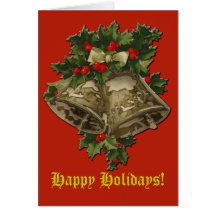 Navidad Belces y acebo en fondo del escarlata Tarjetas