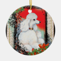Navidad blanco del caniche y del acebo ornamento para reyes magos