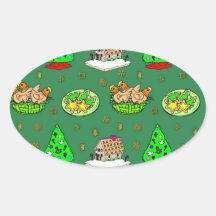 Navidad - casas de pan de jengibre y galletas hela pegatina ovalada