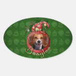 Navidad - cubierta los pasillos - beagles calcomania de oval personalizadas