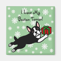 Navidad de Boston Terrier 2 copos de nieve del dib Imanes De Nevera