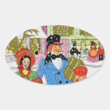 Navidad de la familia del Victorian Pegatina Oval Personalizadas