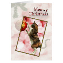 Navidad de Meowy con un gato juguetón Felicitación