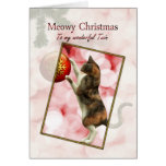 Navidad de Meowy con un gato juguetón Tarjetas