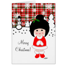 Navidad del chica de Kokeshi Tarjetas