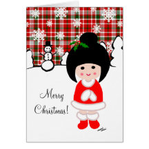 Navidad del chica de Kokeshi Tarjeton
