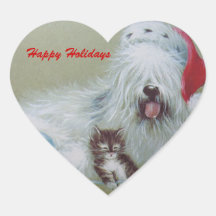 Navidad del perro pastor pegatina de corazon