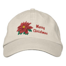 Navidad del Poinsettia Gorra Bordada