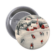 Navidad del vintage, charca congelada patinadores  pin