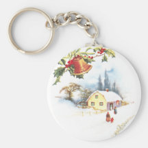 Navidad del vintage del acebo, de Bell y del muérd Llavero Personalizado
