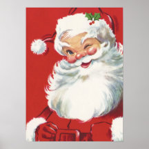 Navidad del vintage, guiño alegre de Papá Noel Poster