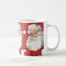 Navidad del vintage, guiño alegre de Papá Noel Tazas De Café