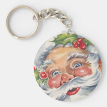 Navidad del vintage, Papá Noel alegre con acebo Llaveros