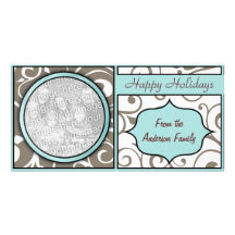 Navidad floral buenas fiestas Brown azul elegante Tarjeta Con Foto Personalizada