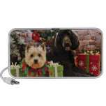 Navidad - GoldenDoodle Abby - mojón Terrier Roxy iPhone Altavoces
