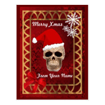 Navidad gótico divertido de santa del cráneo tarjeta postal