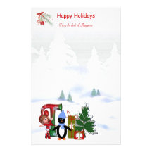 Navidad inmóvil T del monograma Papelería Personalizada