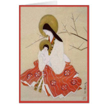 Navidad japonés de la madre y del niño del vintage tarjeton