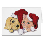 Navidad lindo perrito y gatito en los gorras de Sa Tarjeton