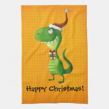 Navidad lindo T-rex Toallas De Cocina