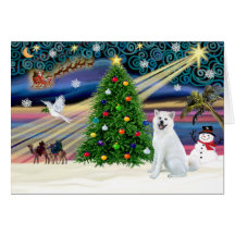 Navidad Magia-Akita White1 Tarjetas