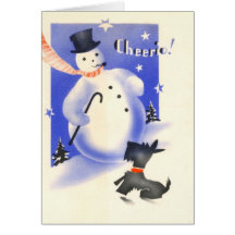 Navidad muñeco de nieve del vintage y perro del es felicitación