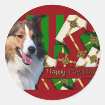Navidad - Pawlidays - Sheltie felices Etiqueta Redonda