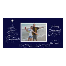 Navidad Photocard del azul marino y blanco Tarjeta Fotografica