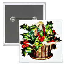 Navidad que saluda con la cesta de hojas santas pins