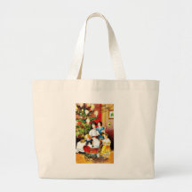 Navidad que saluda con la madre alrededor de su ch bolsa de mano